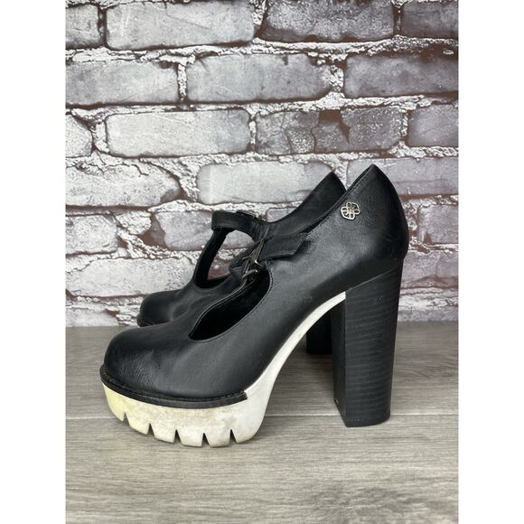 CUPLE Black Leather Platform Mary Jane Strap White Heels Women Sz 36EU/6M US - Picture 1 of 16